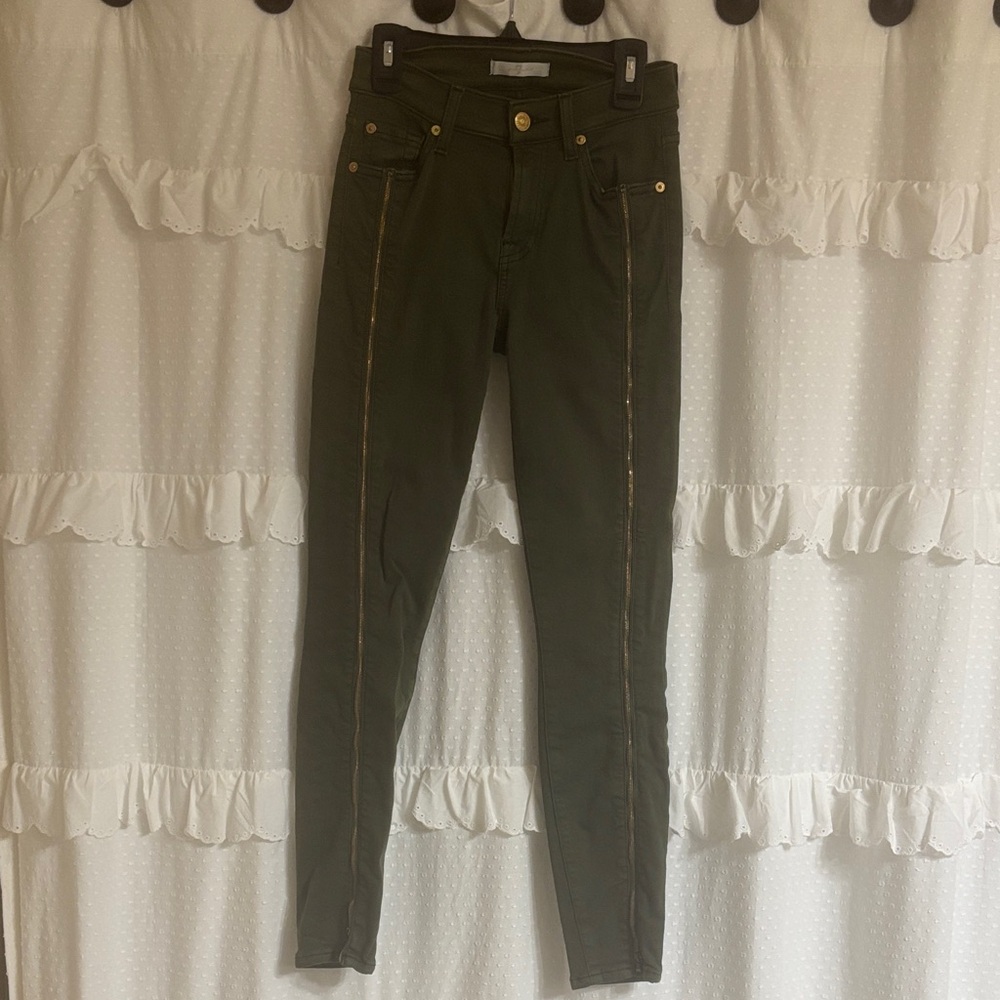 Seven for all Mankind Olive Green Skinny Pants with Gold Accents